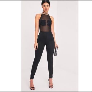 Nelly Black Embroidery Mesh Jumpsuit